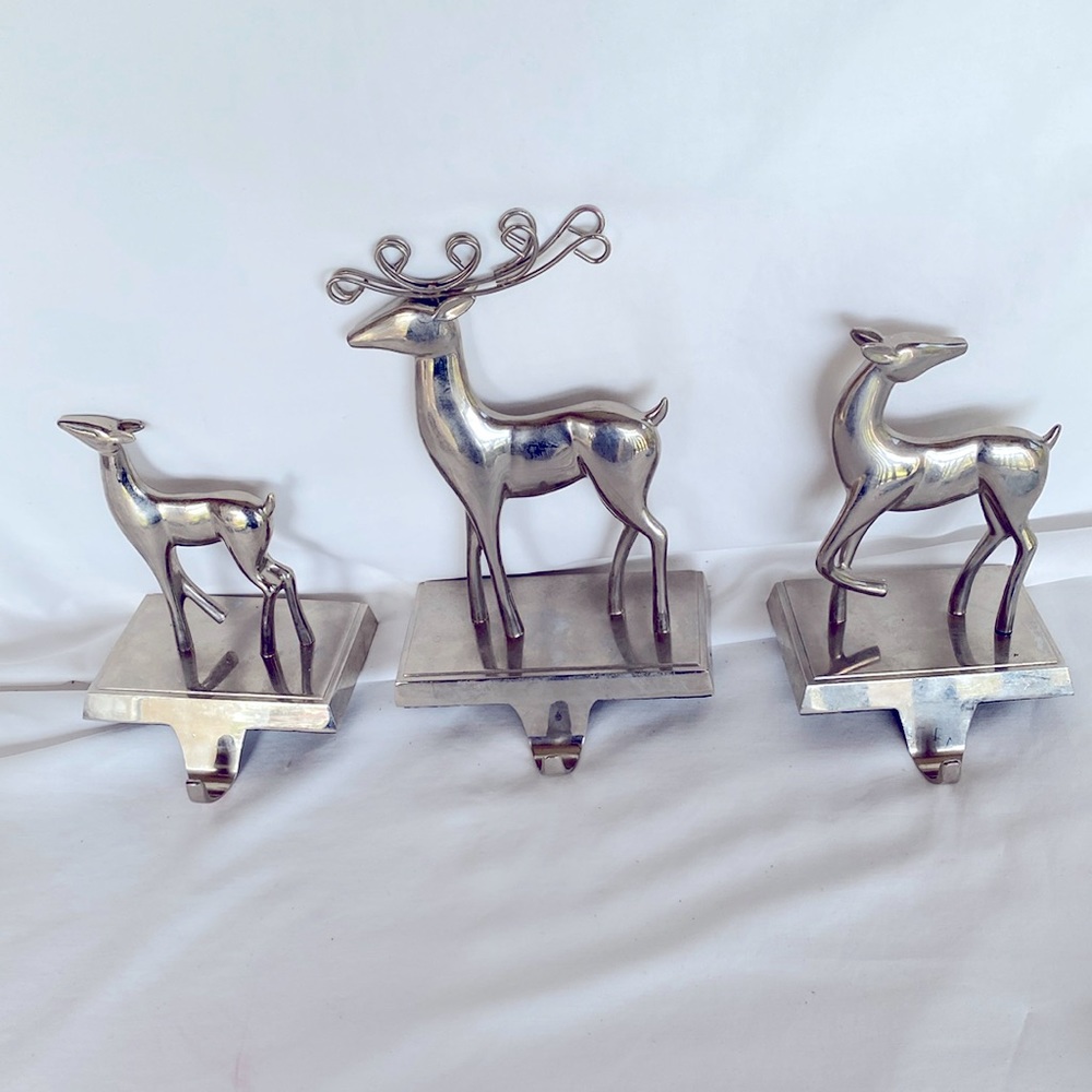 Set Of 3 Gently Used Very Cute Silver Deer Holders. - Picture 1 of 9